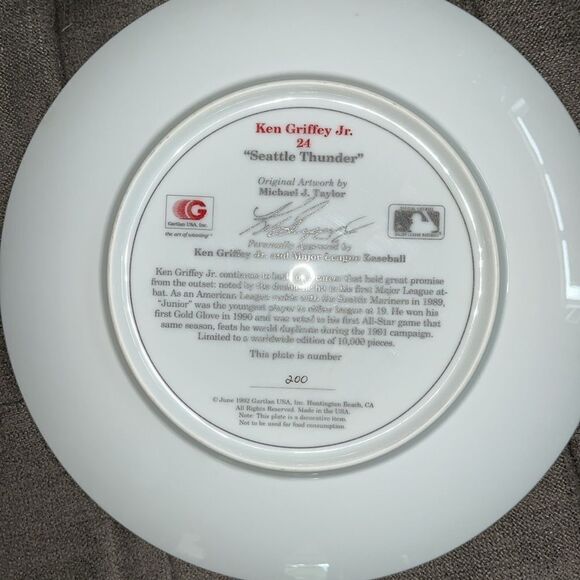 Ken Griffey Jr Mariners Seattle Thunder 8 1/2” collector baseball plate #200 - Picture 3 of 4